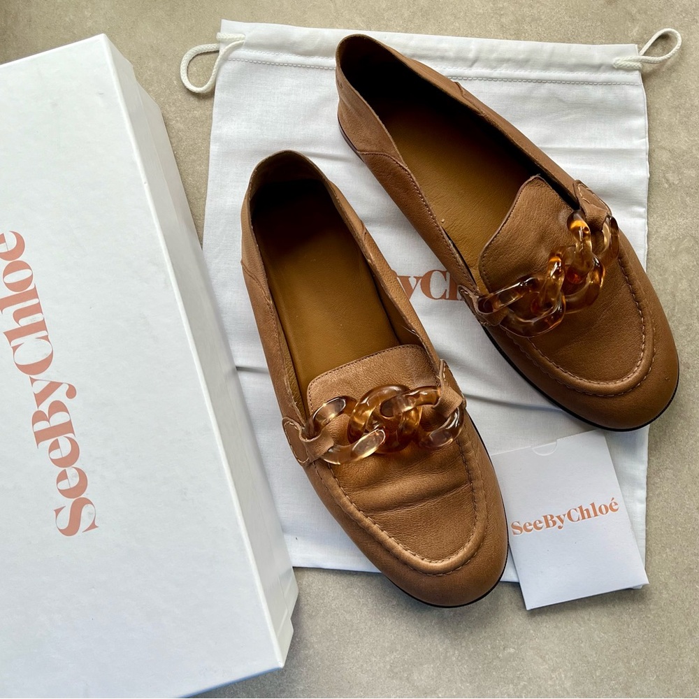 Chloé tortoiseshell chain-link loafers